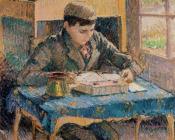 卡米耶 毕沙罗 : Portrait of Rodo Pissarro Reading, the Artist's Son
